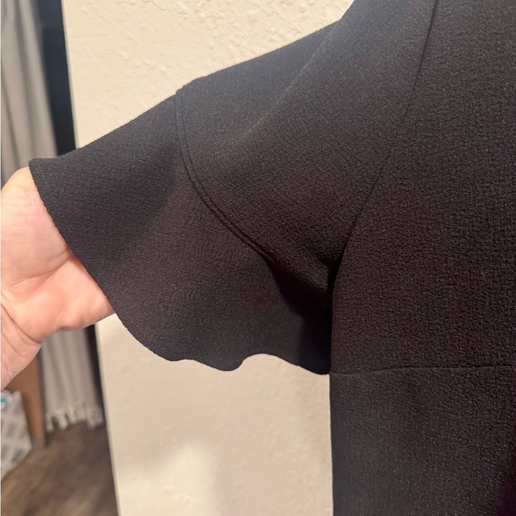 Lark & Ro Elegant Black Ruffle Sleeve Top with gold buttons on back Sz L - Picture 3 of 7